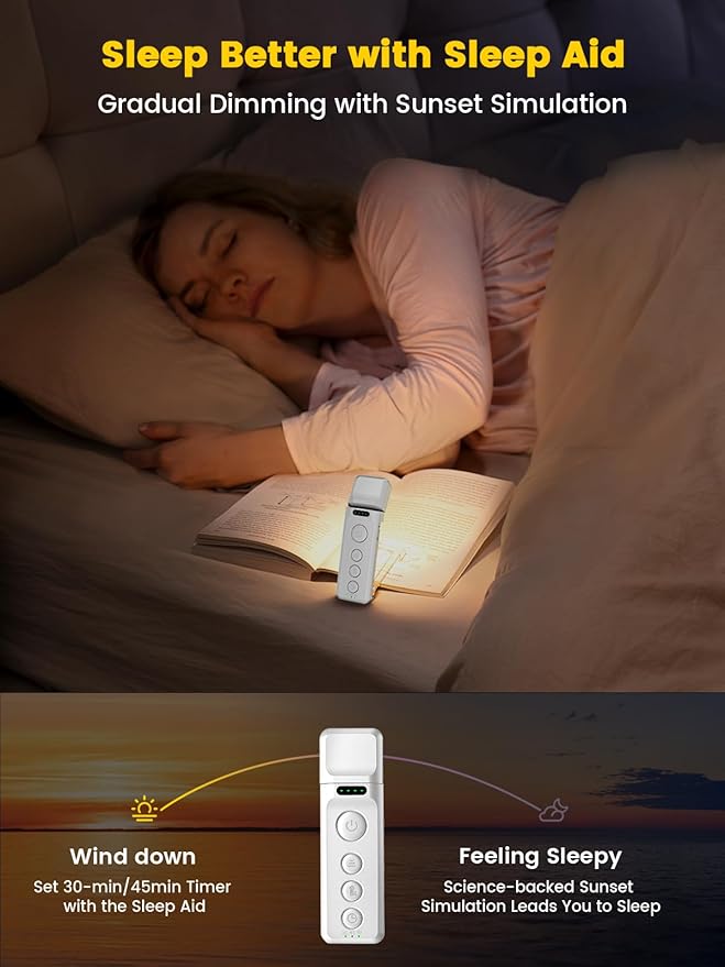Glocusent 14 LED Sleep Aid Reading Light, Eye Caring Book Light for Reading in Bed, 3 Colors & 5 Brightness Stepless Adjustable, Rechargeable for 90 Hrs with Timer, Perfect Book Lamp for Bookworms