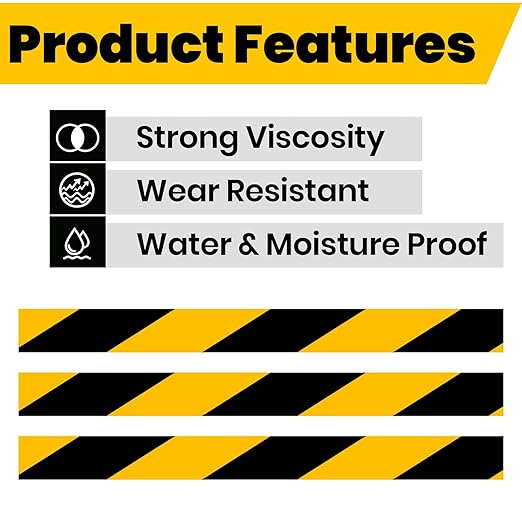 ADHES Black & Yellow Hazard Warning Safety Tape, 2 Inch x 35 Yards x 2 Rolls High Visibility Wear Resistant Floor Marking Caution Tape for Indoor & Outdoor, Gym, Factory, Parking, School and More