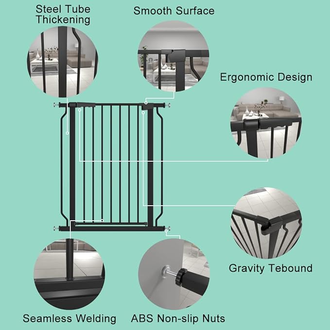 ALLAIBB White 40.55" Extra Tall Wide 29.92-46.06" Baby Gate Pressure Mounted Walk Through Child Kids Safety Toddler Tension Pet Dog Gates with Extension for Doorways Kitchen