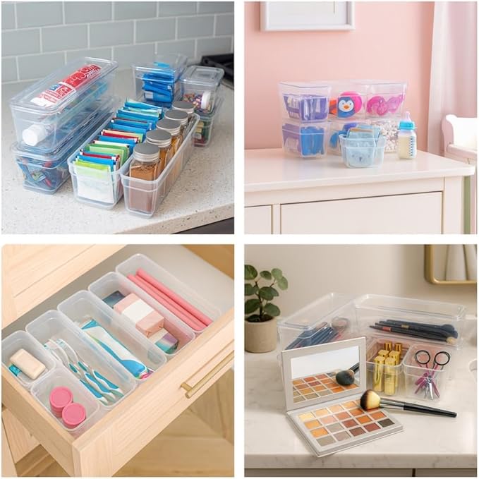 AB Designs Best Kept Plastic Storage Bins with Lids - Mixed Pack, 4 Long & 4 Small Home Organizer Storage Boxes with Lids, Clear