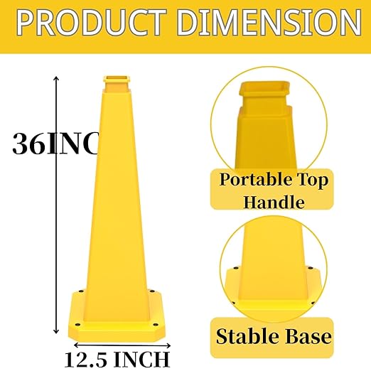BESEA 6 Pack 36" Bright Yellow Traffic Safety Cones with Weighted Base, High-Visibility Parking Cones for Driveways, Business Parking Lots, Garages, Indoor/Outdoor Use