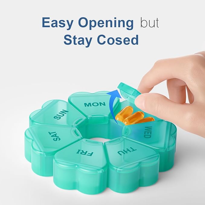 Large Weekly Pill Organizer, Pill Box 7 Day, KAPENS Daily Vitamin Case Large Capacity Compartments, Pill Containers for Fish Oil Medicine Supplements, Green