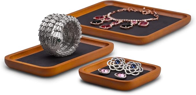 Oirlv Solid Wood Jewelry Tray Jewelry Display Holder Showcase Watch Display Organizer (Medium, Grey)