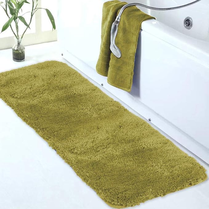 Walensee Large Bathroom Rug (24 x 72, Olive Green) Extra Soft and Absorbent Shaggy Bath Mat, Machine Washable Microfiber, Non Slip Luxury Floor Mat