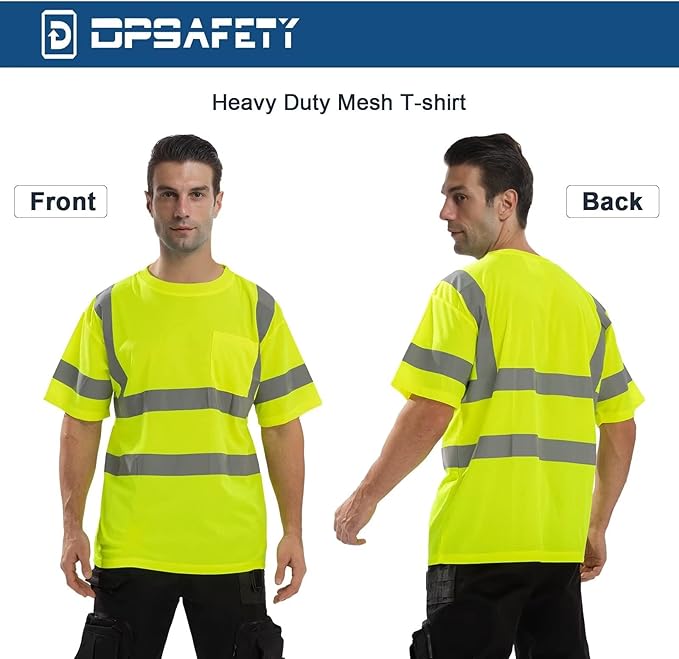 High Visibility Class 3 T Shirts，Hi Vis Safety Shirts with Reflective Strips and Pocket, Short Sleeve Quick Dry Mesh Construction Work Shirt for Men/Women Lime,2XL