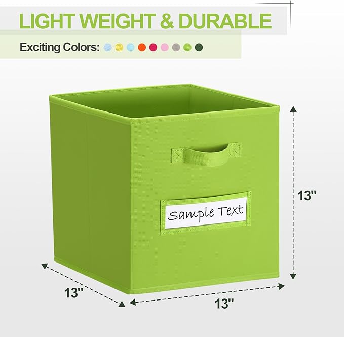 artsdi Fabric storage cubes (8 Pack) 13 Inch Cube Storage Bin, cube organizer bins with 8 Labels Window Cards & a Pen, Foldable cube organizer bins and Storage Box, lime green