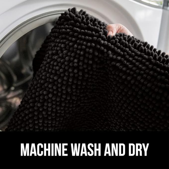 GORILLA GRIP Bathroom Rug Sets, Soft Chenille 2 Piece Area Rugs Set, Toilet Base Mat and 30x20 Carpet, Absorbent Microfiber Washable Mats Dry Quickly, Home Décor and Bath Room Accessories, Black