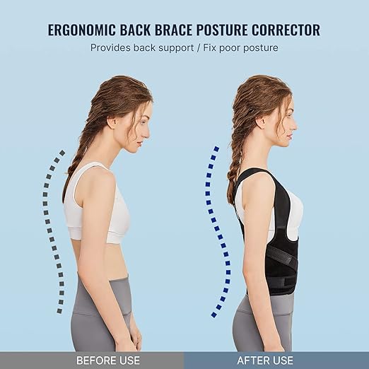 Posture Corrector for Women and Men, Adjustable Back Brace with Full Back Support, Shoulder Straightener for Spine Alignment, Hunchback, Scoliosis, Lumbar, Spine, Black (Medium)