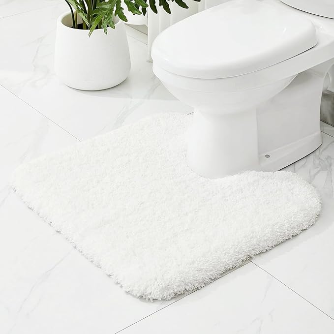 Toilet Rugs U-Shaped Mat 24x22, Contour Bathroom Mat - Ultra Soft & Absorbent Microfiber, Quick-Dry, Machine Washable with High Density Foam Latex Non Slip Backing, White
