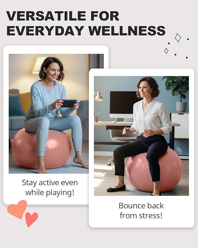 Trideer Exercise Ball for Yoga, Pilates & Fitness – Stability Ball Equipment for Home Gym & Office Chair, Core & Balance Training Accessories, Physical Therapy Equipment, Quick Pump Included, 5 Sizes