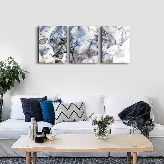 TTHYUEWS Canvas Art - 3 Piece Abstract Wall Art, 12x16 inches Each, Modern Home Decor, Kitchen, Bathroom, Living Room, Office Wall Decorations, Ink Paintings, Ready to Hang