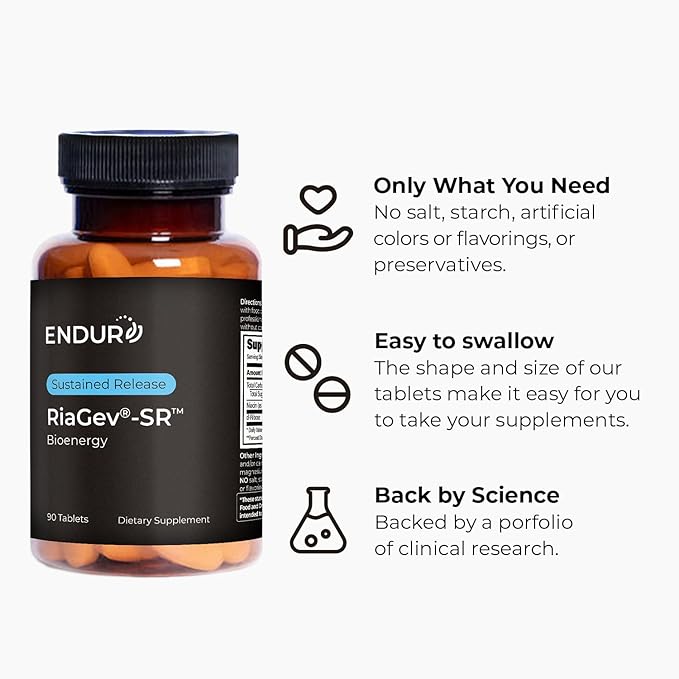 Endur RIAGEV-SR, Sustained Release NAD+ Booster for Helping You Feel & Perform Your Best, Ribose & Niacinamide, Vegan, Gluten Free (90 Tablets)