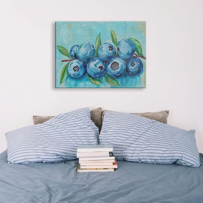 Elivita Fresh Blueberry Design 4 Horizontal Canvas Art Print Home Decor Pictures Poster for Bedroom Living Room Bathroom Office With Framed