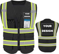 YOWESHOP High Reflective Visibility Safety Vest Custom Your Logo Safety Workwear with Reflective Strips and Pockets