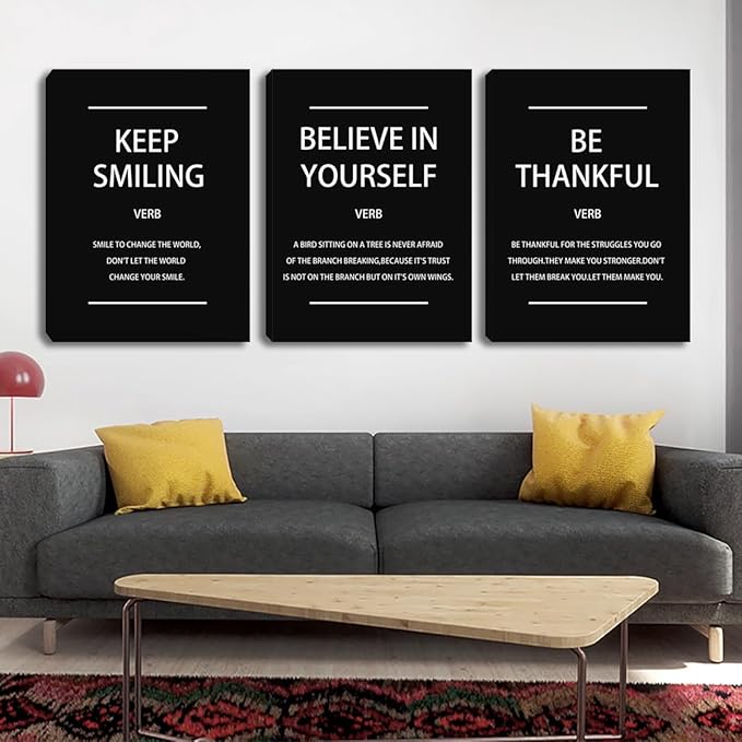 3 Piece Motivational Wall Art, Inspirational Quote for Office Decor, Framed Canvas Wall Decor for Classroom Home Living Room Bedroom(72" Wx36 H)