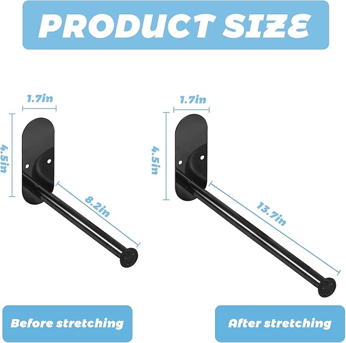2-Section Stainless Steel Clothes Hanger Storage, Retractable Space Saving Clothes Hanger Storage Organizer, Wall Mount Clothes Rack Organizer, Adhesive or Drilling Installation (Black)