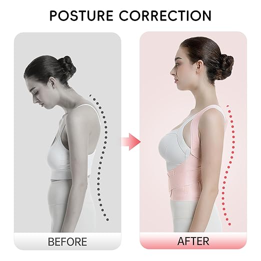 babaka Posture Corrector for Women, Invisible Lightweight Adjustable Back Brace for Upper and Lower Back Pain Relief, Hunchback, Hump, Scoliosis, Thoracic, Spine Corrector Under Clothes (Pink, Large, Waist: 34''-42'')