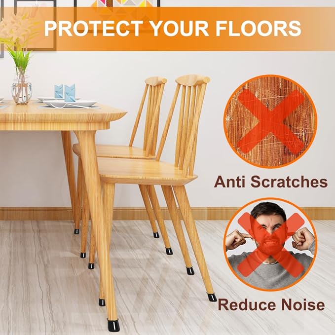 24 Pcs Chair Leg Floor Protectors for Hardwood Floors Silicone Covers to Protect Wood Tile Floors Felt Bottom Furniture Leg Caps Anti-Scratch Reduce Noise (Fit:1.3"-2")