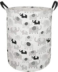 19.7" Round Canvas Large Clothes Basket Laundry Hamper with Handles,Waterproof Cotton Storage Organizer Perfect for Kids Boys Girls Toys Room, Bedroom, Nursery,Home,Gift Basket(elephant)