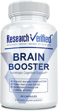 Research Verified Brain Booster - Brain Supplement for Memory and Focus, Nootropic Supplement for Cognitive Support - 60 Vegan Capsules - 1 Month Supply