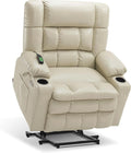 MCombo Dual Motor Power Lift Recliner Chair for Elderly, Lay Flat Lift Chair with Heat and Massage, Extra Wide Lift Recliner for Big People, Cup Holders, Faux Leather R7897 (Cream White, Medium-Wide)