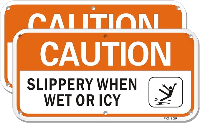 Caution Slippery When Wet or Icy Sign 2 Pack, 12 x 6 inches Rust Free .040 Aluminum Warning Sign, UV Protected, Fade Resistant