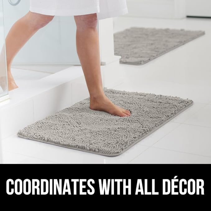 GORILLA GRIP Bath Rug Mat 30x20, Thick Soft Absorbent Chenille, Quick Dry Microfiber Mats, Rubber Backing Washable Shower Floor Rugs, US Designed Bathroom Bathmat Home Decor Accessories, Light Gray