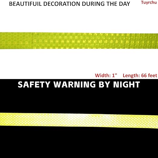 Industrial Reflective Tape Fluorescent Yellow Outdoor Waterproof 1 inch, High Visibility Hazard Conspicuity Safety Marking Tape (66 feet)