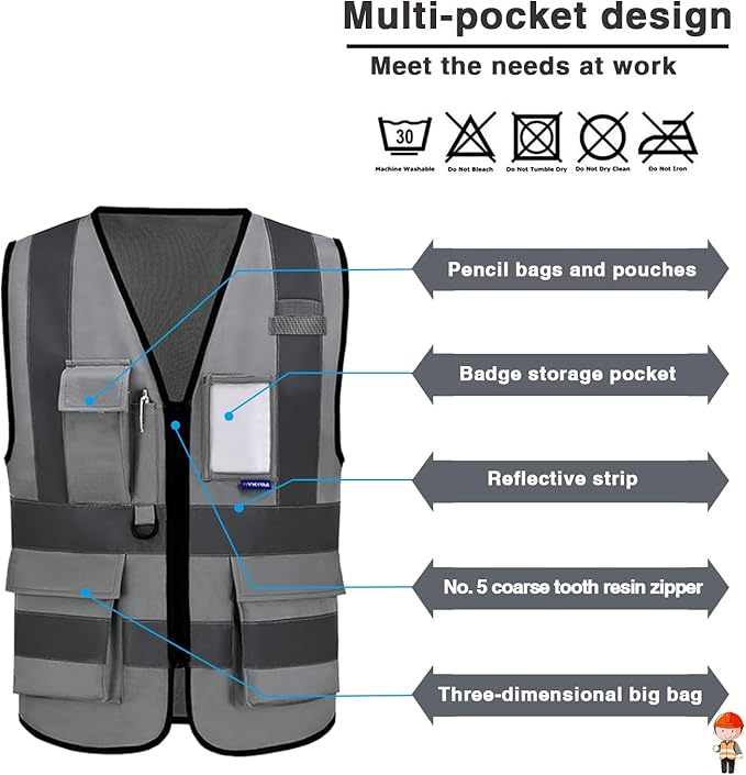 A-SAFETY high visibility reflective vest grey