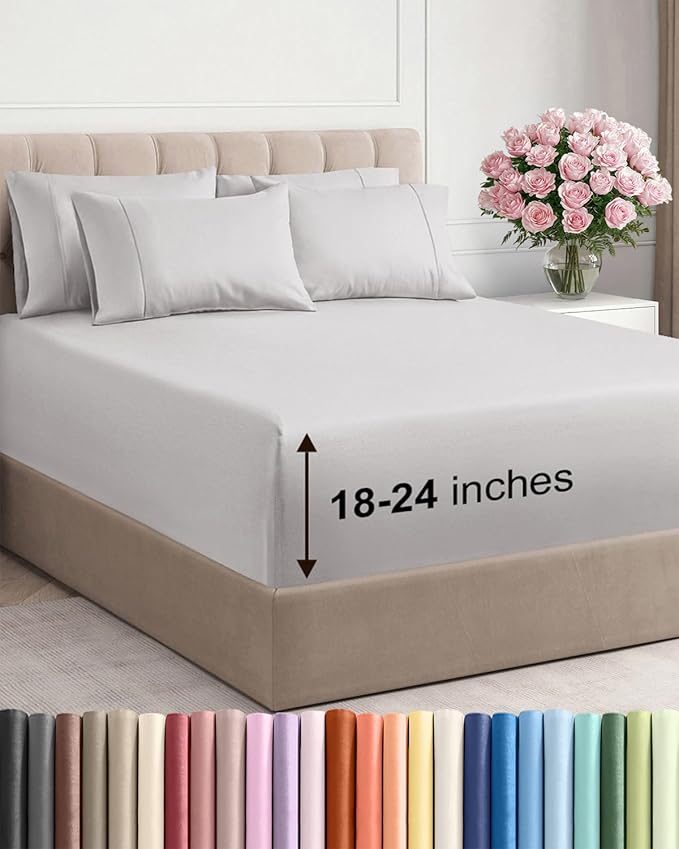 Extra Deep King Sheet Set - 6 Piece Breathable & Cooling Sheets - Hotel Luxury Bed Sheets Set - Easy & Secure Fit - Soft, Wrinkle Free & Comfy Sheets Set - French Grey Sheet Set w/Extra Deep Pockets