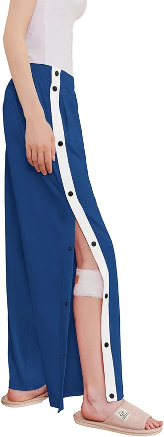 Deyeek Women's Tear Away Pants Side Split Snap Open Bottom Sweatpants Leg Breakaway Post Surgery Pants with Pockets