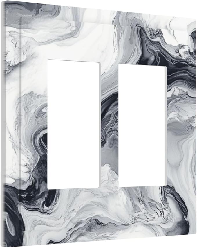 Abstract Marble Ink Texture Grey Marble Print Decorative Outlet Covers 2 Gang Double GFCI Rocker Electrical Wall Panels Light Switch Cover Plate for Bathroom Kitchen Decor