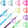 Ergonomic Pencil Grips 20 Pcs with 1 Finger Ring, 8 Colors Pencil Holders for Kids Handwriting, Hollow Pencil Grippers for Adults Writing Aid, Silicone Pencil Cushion, Gel Pen Grips