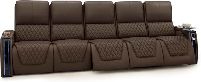 Seatcraft Apex Zero-Gravity CoolZero Italian Leather Home Theater Seating, Powered Headrest, Powered Lumbar, Powered Recline, Row of 5 Sofa, Brown