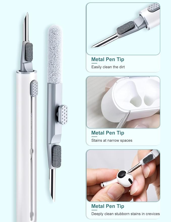 Cleaner Kit for Airpods, Earbuds Cleaning kit for Airpods Pro 1 2 3, Multi-Function Cleaner Pen Soft Brush for Bluetooth Earbuds,Case Cleaning Tools for iPhone 17,Laptop, Camera (White)