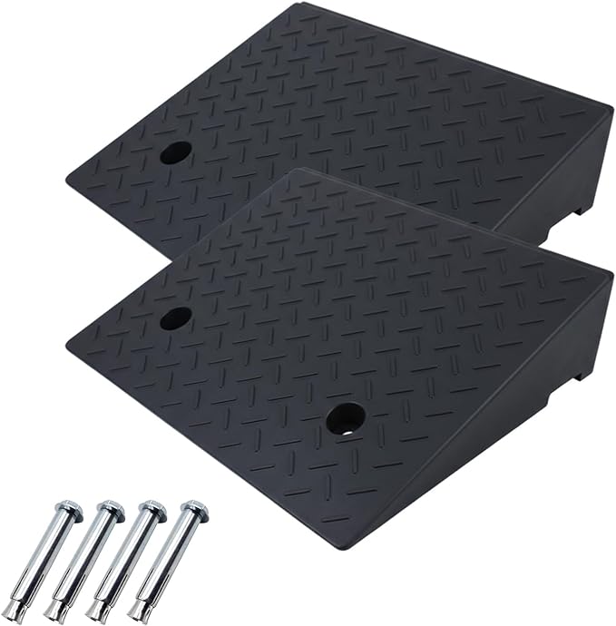 2 Pack 5'' Rise Rubber Curb Ramp Heavy Duty Loading Rubber Curb Ramps 3 Tons Driveway Ramp Car Slope Ramp for Loading Dock Bike Vehicle Warehouse Sidewalk Wheelchair (5" H)