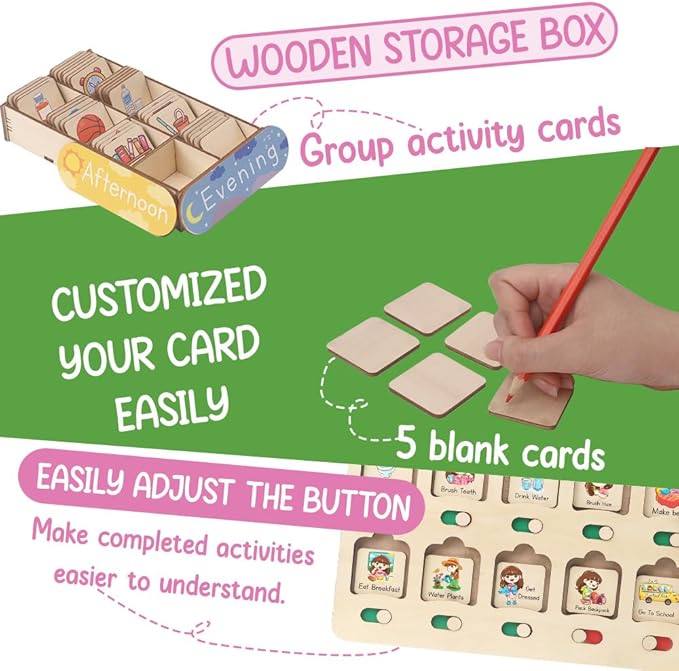 Chore Chart for Kids with Reward System, Routine Chart for Kids Personalized, Morning Bedtime Routine Chart for Toddlers Ages 2-4, Daily Kids Schedule Board for Home