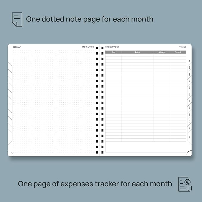 POPRUN Monthly Planner 2026-2027 (Large 8.5" x 10.5") 18 Months Calendar (Jan 2026 - Jun 2027) - 4 Pages per Month with Expense & Notes, Stair-like tabs, Leather Cover, Sunday Starts - Brown