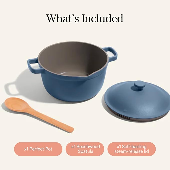 Our Place Mini Perfect Pot | 2.5 Qt Ceramic Pot with Lid & Spatula | Patented 8-in-1, PFAS-Free Nonstick, Non-Toxic Cookware | Induction & Oven-Safe up to 450°F | Blue Salt