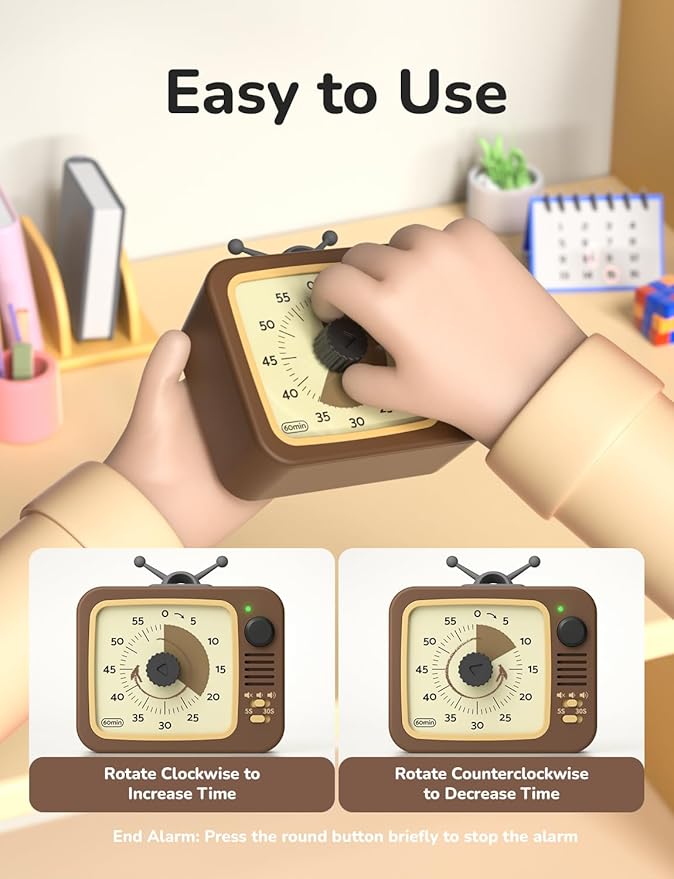 LIORQUE Visual Timer for Kids with Pause Function, 60-Minute Countdown Timers for Classroom Office Kitchen with Silent Operation, Kids Timer for Teaching