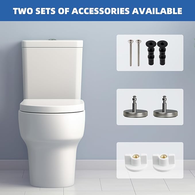 Universal Elongated Toilet Seat with Softclose Cover, One-Click to Quick Release, Compatible with TOTO/Gerber/Kohler Oval Toilet Seats, 2-Pack Toilet Bolts and Nuts, Non-Slip Toilet Bumpers, White