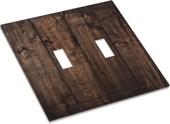 Rustic Brown Wood Plank Vintage Wooden Texture Print Decorative Switch Plates 2 Gang Double Toggle Outlet Light Switch Cover Wall Plate Electrical Faceplate for Farmhouse Home Decor