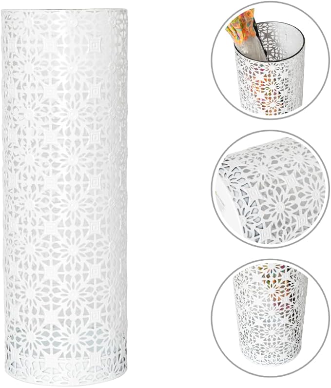 Concepts 8x20 inch Heavy Duty Metal Umbrella Stand - Durable Storage Holder for Umbrellas - Indoor and Outdoor Use - Stylish and Modern Organizer for Entryways. (White Flower Lace)