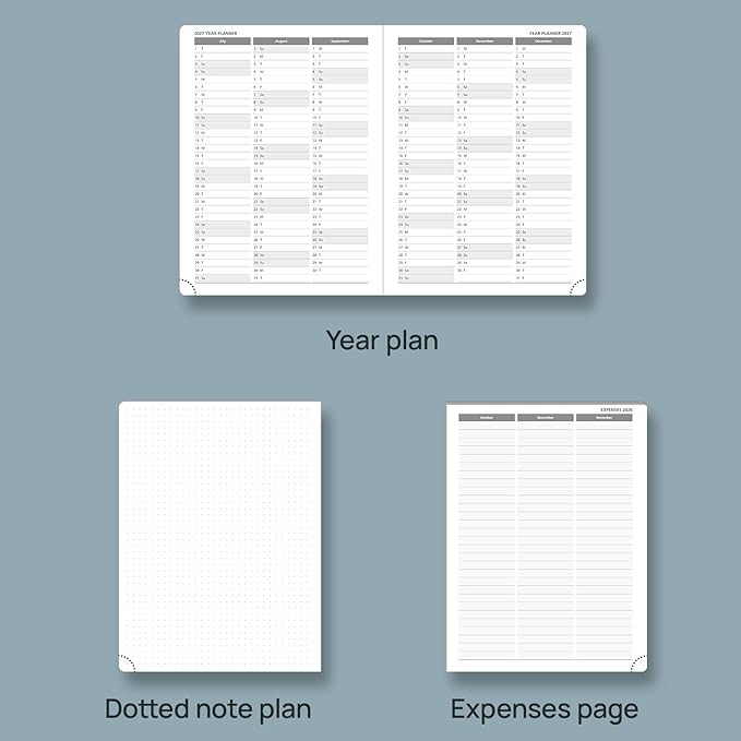 POPRUN 2026 Planner (Medium Size 8.5''x 6.5'' Hardcover) - Daily Weekly and Monthly Calendar Agenda 2026 Appointment Book with Hourly Time Slots, Monthly Tabs, 100 GSM - Pacific Green