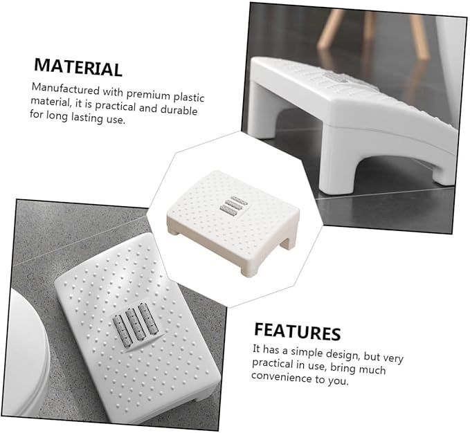 Household Footstool with Massage Rollers Ergonomic Foot Rest Stool for Office and Entryway Stress-Relief Foot Support Step in White