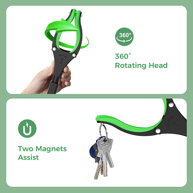 51" Extra Long Grabber Reacher Tool, Foldable Reacher Grabber Pickup Tool with Magnetic Tip & 360° Rotating Anti-Slip Claw, Extension Grabber for Seniors, Indoor and Outdoor Trash Picker