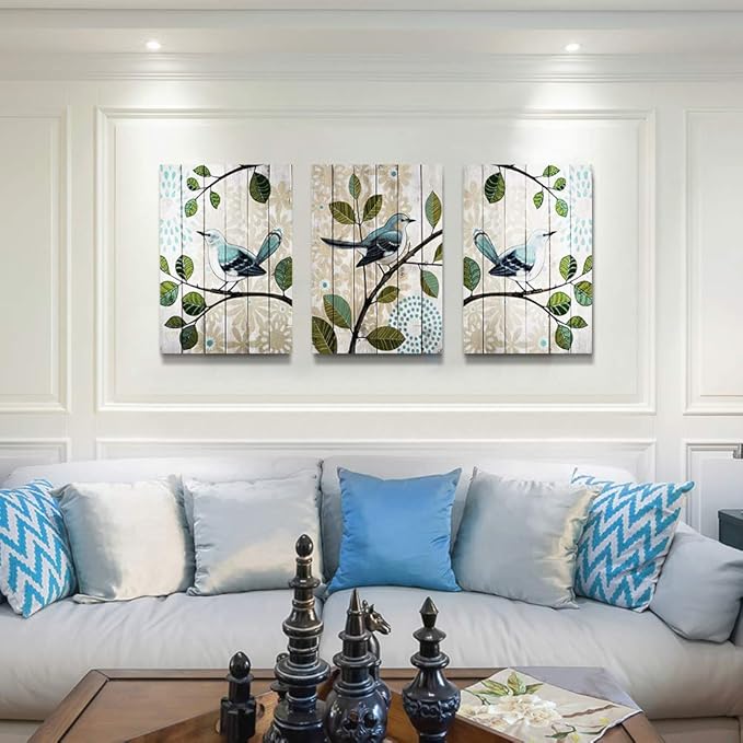 Bird On The Branch 3 Piece Abstract Canvas Wall Art For Living Room Wall Decor For Bedroom Kitchen Decorations Abstract Posters Canvas Prints Artwork Modern Framed Bathroom Home Decoration 16" X 24"
