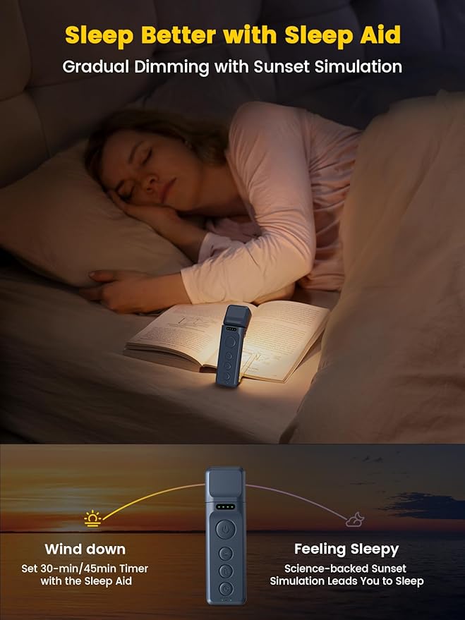 Glocusent 14 LED Sleep Aid Reading Light, Eye Caring Book Light for Reading in Bed, 3 Colors & 5 Brightness Stepless Adjustable, Rechargeable for 90 Hrs with Timer, Perfect Book Lamp for Bookworms