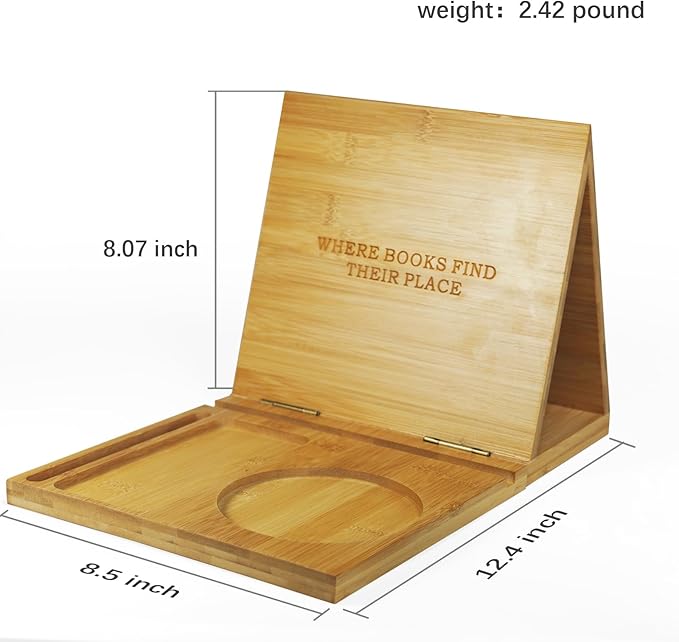 ZenRich Bamboo and Wooden Book Stand Holder for Page Rest, Unique Book Nook Reading Valet with a Cup, Glasses & Pen/Tablet/Kindle Holder. Foldable Bookmark – Ideal for Book Lovers