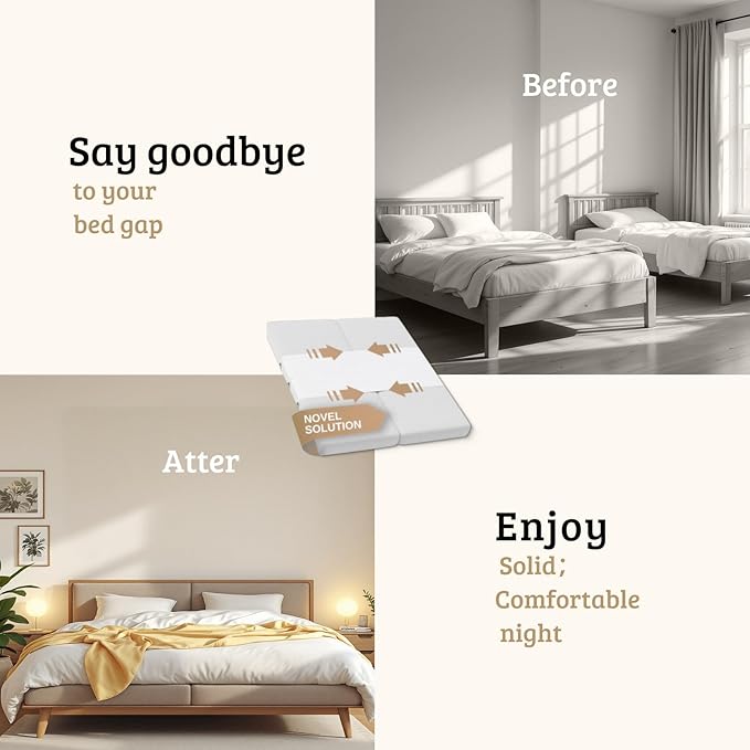Twin to King Bed Converter, Split King Gap Filler for Adjustable Bed, Extra Long Beds Converter with Fixing Straps and Metal Button, Innovative Solution as Beds Bridge for Couples & Families